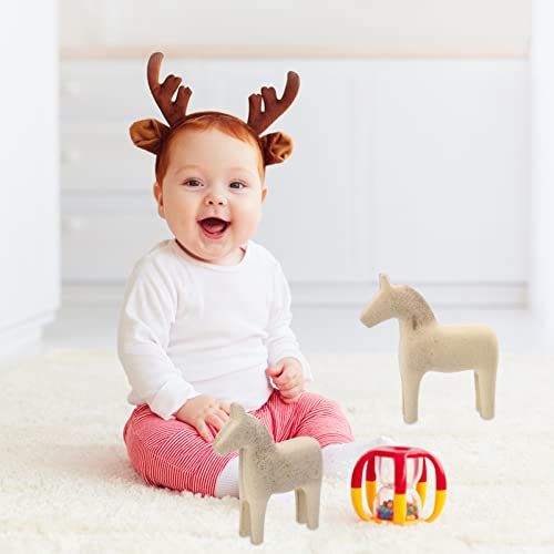 Unfinished Wooden Horse DIY Figurine: 2Pcs Blank Unpainted Dala Horse Models Kids Painting Toy for DIY Crafts Table Decoration Happyyami