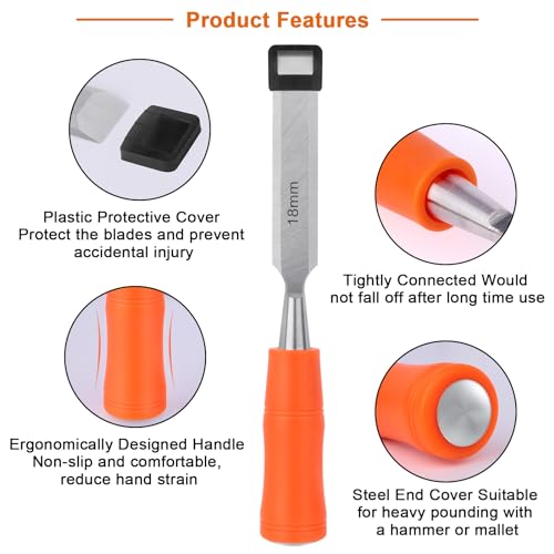 4 Piece Wood Chisel Sets Woodworking Tools Set, Wood Chisels for Woodworking with Steel Hammer End, Wood Tools Chisel Set Woodworking with Ergonomic MECHEER