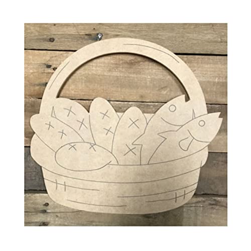 Loaf and Fish Basket Wood Craft,Unfinished Wooden Cutout Art,DIY Wood Sign, Inspirational Farmhouse Wall Plaque,Rustic Home Decor for Home Restroom Arupkeer
