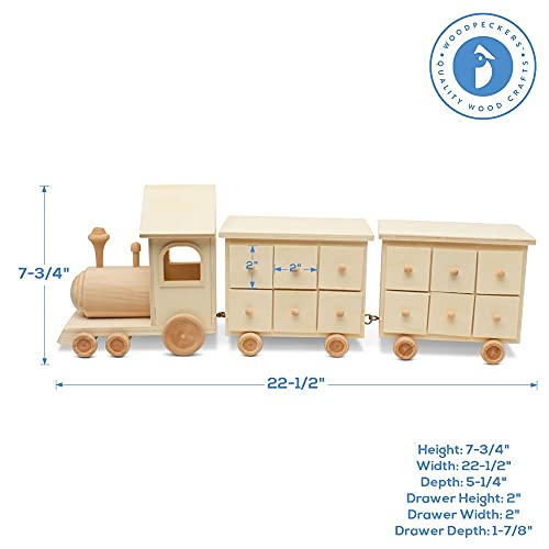 Train Wood Advent Calendar 8 x 22 Inch, Pack of 1 Unfinished Christmas Advent Calendar With 24 Empty Drawers for Crafts, by Woodpeckers Woodpeckers