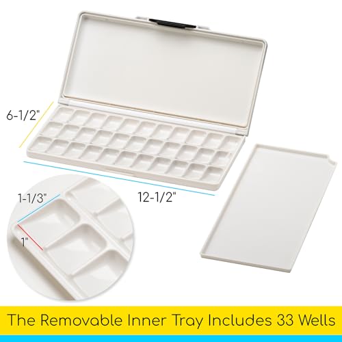 MEEDEN Airtight Leakproof Watercolor Palette Travel Paint Tray with A Large Mixing Areas, 33 Wells Lake Blue Folding Palette for Watercolor, Gouache, MEEDEN