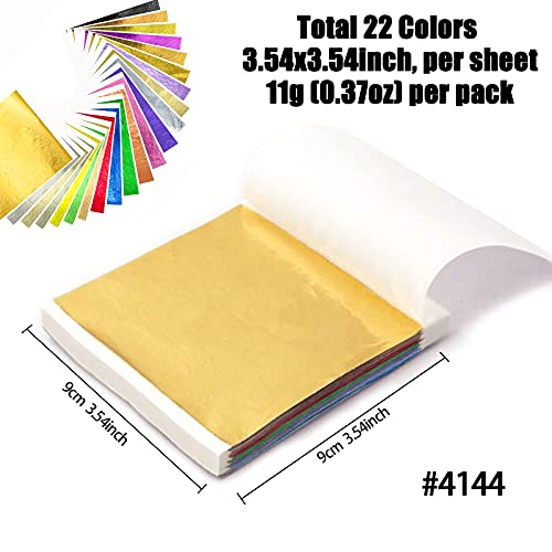 FUNSHOWCASE Imitation Gold Foil Leaf Paper Flakes Metallic Gilding for Epoxy Resin Casting, Nails Art, Crafts, Painting, Jewelry Making 22 Colors FUNSHOWCASE