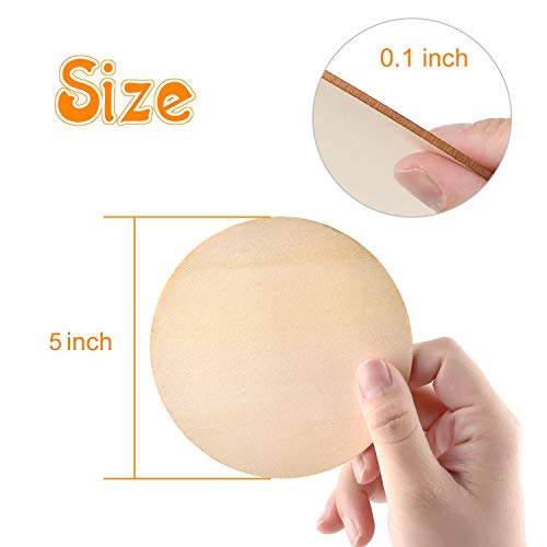 60 Pieces 5 Inch Unfinished Wooden Circles Blank Natural Round Wood Slices Wooden Cutout Tiles for DIY Crafts Home Decoration Painting Staining Coopay