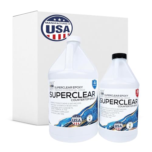 Superclear Countertop Epoxy Resin, 1.5 Gallon 2-Part Epoxy Kit - Certified Food Grade 2:1 Protective Epoxy Resin for Kitchen & Bathroom Counter Tops, Superclear