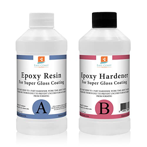 Epoxy Resin 32 Oz Kit | 1:1 Crystal Clear Resin and Hardener for Super Gloss Coating | for Bars, Tabletop, Art, Jewelry, Casting Molds | Safe for Use East Coast Resin