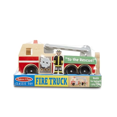 Melissa & Doug Wooden Fire Truck With 3 Firefighter Play Figures - Fire Truck Toys For Kids, Toddler Toy For Pretend Play, Classic Wooden Toys For Melissa & Doug