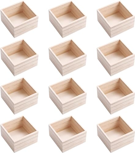 CALPALMY (12 Pack) 6" x 6" Unfinished Wooden Box Storage Organizer Small Wooden Boxs for Art Crafts Collectibles Home Venue Decor CALPALMY