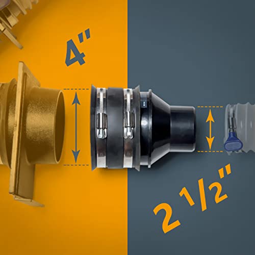 POWERTEC 70322 4" to 2-1/2" Reducer and 4" Dust Control Flex Cuff with Hose Clamps , Black POWERTEC