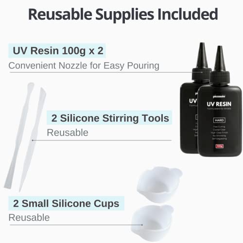 Piccassio UV Resin Clear 200g - Upgraded Hard Type UV Glue - Rapid Cure Craft Resin Using UV Light - Casting and Coating - Make DIY Crafts - Jewelry, Piccassio