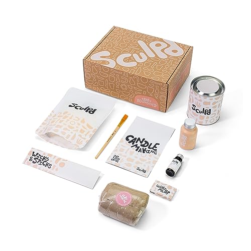 Sculpd Candle Making Pottery Kit with Air Dry Clay | Peony Rose, Beginners Candle Starter Kit for Adults with Eco Soy Wax, Orange & Ginger Scented Sculpd