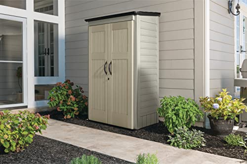Rubbermaid Outdoor Small Vertical Resin Storage Shed, 5x2 Feet, Brown, Weather Resistant Utility Shed with Lock for Storage for Lawn Rubbermaid