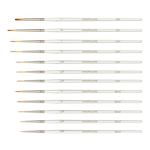MyArtscape Miniature Paint Brushes with Holder, Set of 12 for Detail & Fine Point Painting - use with Acrylic, Watercolor, Oil, Gouache - for MyArtscape