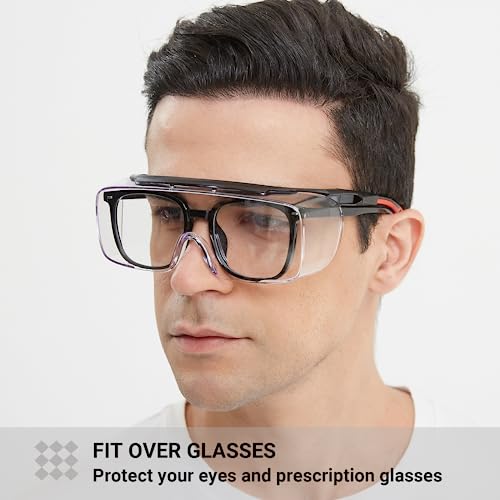MORELKE Safety Glasses Fit Over Eyeglasses, Anti-Fog & Scratch Resistant Lenses,ANSI Z87 Certified,Eye Protection for Lab,Woodworking (red/black) MORELKE