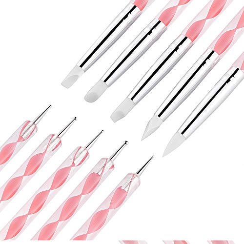 AUOCATTAIL Nail Art Design Tools 15pcs Painting Brushes Set with 5pcs 2-way Dotting Pens & A Gold-rimmed Resin Palette Nail Art Brushes Kits Nail Art AUOCATTAIL