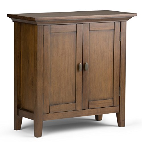 SIMPLIHOME Redmond SOLID WOOD 32 inch Wide Transitional Low Storage Cabinet in Rustic Natural Aged Brown for the Living Room, Entryway and Family SIMPLIHOME