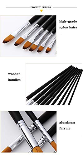 Artist Paint Brushes Set,9 Pcs Professional Filbert Brushes for Acrylic Oil Watercolor Gouache Painting Kits with Long Handle Nylon Hair Black HOJIBOFA