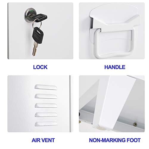 MIOCASA Metal Cabinet Home Office Storage Cabinets with Doors and Shelves Lockable 3 Door File Cabinet Organizer Coat Lockers for Kids (White) MIOCASA