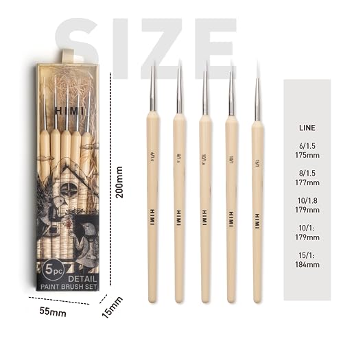 HIMI Gouache/Paint Detail Brushes Set 5 Pcs for Acrylic Oil Watercolor Face & Body Gouache Painting Nice Gift Art hobbyist,Adults (Yellow, Detail HIMI