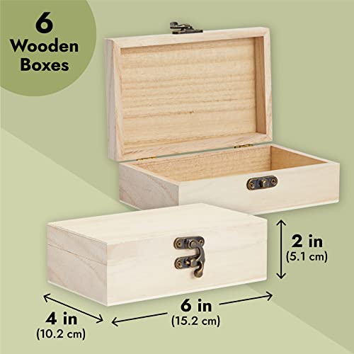 6 Pack Unfinished Wooden Boxes for Crafts with Hinged Lids and Front Clasps, 6x4x2 in for Jewelry, Crafts, Storage Juvale