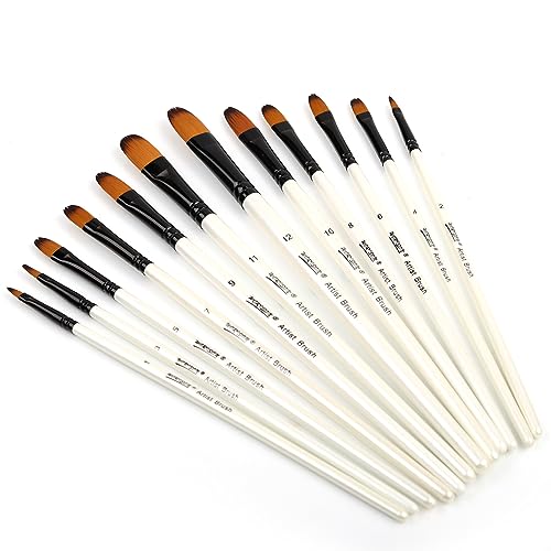Dainayw 12 PCS Filbert Paint Brushes Set, Artist Brush for Acrylic Oil Watercolor Gouache Artist Professional Painting Kits with Synthetic Nylon Tips dainayw