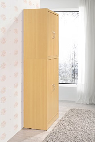 Hodedah 4 Door Kitchen Pantry with Four Shelves, Beech Hodedah