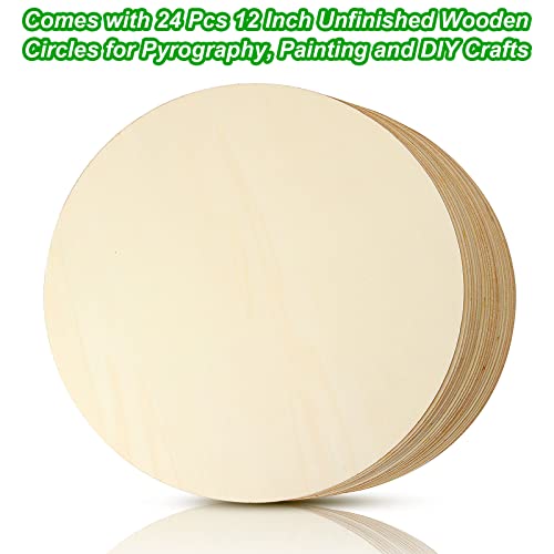 24 Pack 12 Inch Wood Rounds Unfinished Basswood Plywood Wooden Sheets Blank Wood Circle for Crafts Painting School Projects Door Hanger Wood Burning ZOFORTY