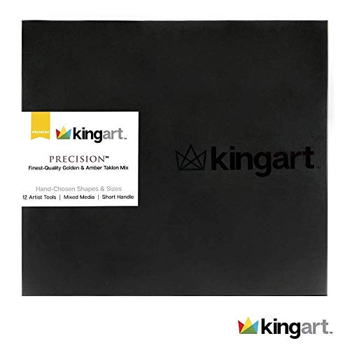 KINGART 1070B Premium Precision Mixed Media Artist Paint Brushes Set of 12, Ergonomic Comfort Short Handle, Oil, Watercolor, Acrylic Painting, Gift KINGART