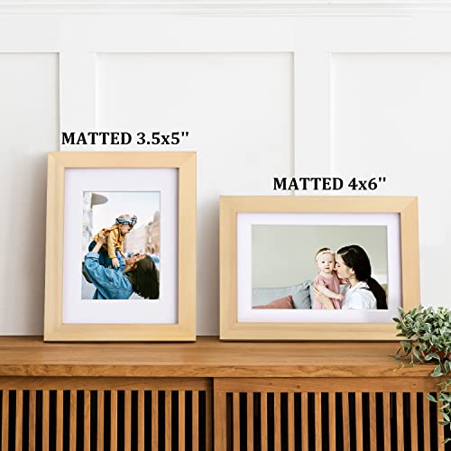 Egofine 5x7 Picture Frames Natural Wood Frames with Plexiglass, Display Pictures 3.5x5/4x6 with Mat or 5x7 Without Mat Set of 4 for Tabletop and Wall Egofine