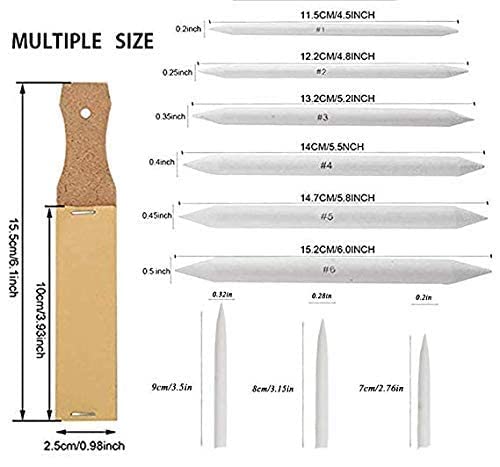 N NOROCME 12 PCS Blending Stumps and Tortillions Paper Art Blenders with Sandpaper Pencil Sharpener Pointer for Student Artist Charcoal Sketch N NOROCME