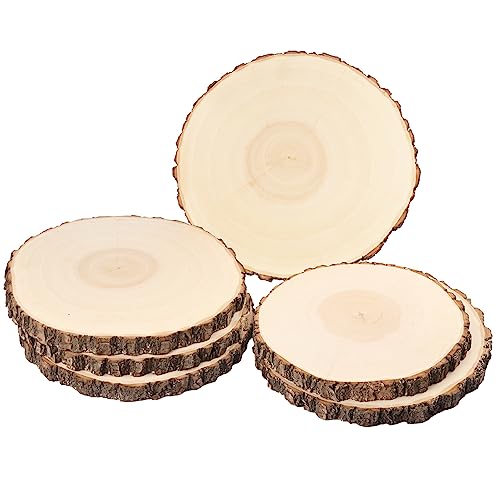 6 PCS 10-12 Inch Natural Wood Slices, Unfinished Paulownia Wood Circles with Barks for Coasters, DIY Crafts, Christmas Rustic Wedding Ornaments and GNIEMCKIN
