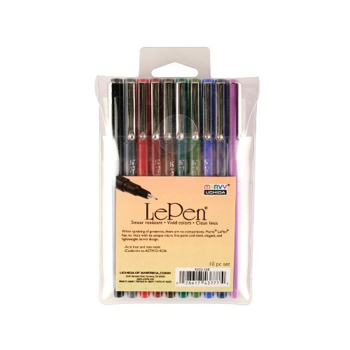 Uchida of America 10-Piece 0.3 Point Size Le Drawing Pen Set Art Supplies, Paquete de 1, Dark UCHIDA