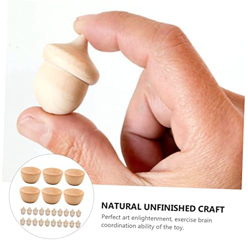 VILLCASE 3 Sets 26 Wooden Toys Wooden peg Dolls Wooden Craft Bowls Unfinished Wood Toys for Crafts Acorns Peg Doll Wedding Decoration Natural VILLCASE