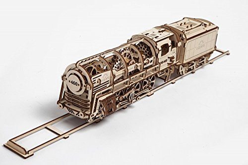 UGEARS Locomotive with Tender Mechanical 3D Puzzle, Wooden Construction Set, Business Gift, Christmas and Thanksgiving Present, Adult Craft Set UGEARS