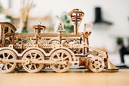 Wood Trick Wooden Toy Train Set with Railway - 34x7″ - Locomotive Train Toy Mechanical Model Kit - 3D Wooden Puzzles for Adults and Kids to Build - Wood Trick