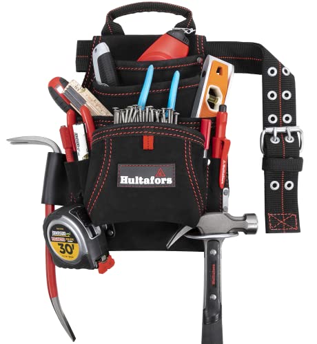Hultafors Work Gear HT5333 Carpenter's Heavy Duty Suede Nail & Tool Bag, Double-Gusset Front Pocket, Steep Hammer Loop, Tape Measure Clip Hultafors