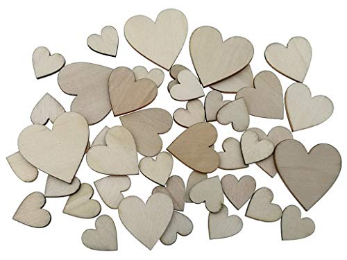 Kinteshun Natural Wood Unfinished Cutout Veneers Slices for Patchwork DIY Crafting Decoration(100pcs,Mixed Sizes,Love Heart Shape) Kinteshun