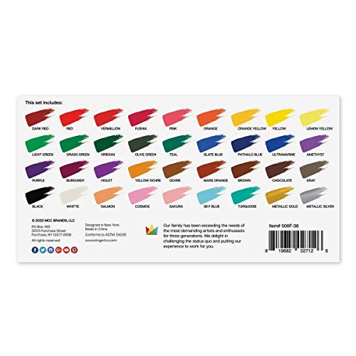 KINGART 506F-36 60ml Bottle, Set of 36 Vibrant Colors Acrylic Paint, Assorted 36 Piece KINGART