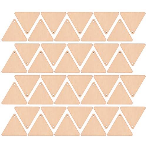 EXCEART 60pcs Wooden Cutouts Triangle Wood Cutout Unfinished Painting Wooden Pieces Slices with Hole Pendant for Crafts 60mm EXCEART