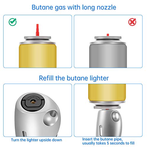 Butane Lighter Torch Long Lighter Jet Flame Windproof Lighter with Visual Fuel Window for Fireplace Kitchen Grill BBQ Camping, Black (No Butane V 1985.5.10