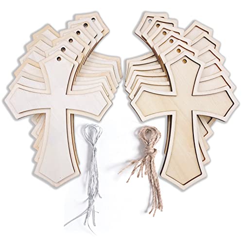 Pack of 12 Unfinished Wood Cross Blank Wooden Framed Cross Antique Shaped for DIY Projects with String… Cregugua