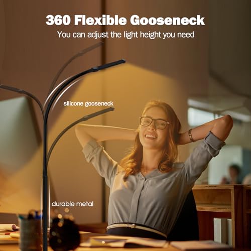 CUHIOY Desk Lamp with Metal Clamp, 3 Colors 10 Lightings LED Desk Light with USB Adapter for Home Office, Eye-Caring Flexible Gooseneck Clip on CUHIOY