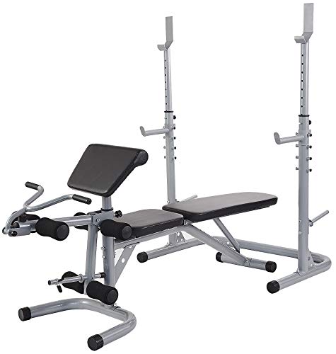 BalanceFrom RS 60 Multifunctional Workout Station Adjustable Olympic Workout Bench with Squat Rack, Leg Extension, Preacher Curl, and Weight Storage, BalanceFrom