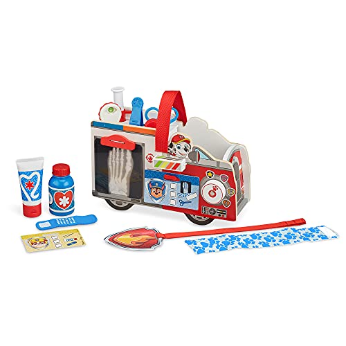 Melissa & Doug PAW Patrol Marshall's Wooden Rescue EMT Caddy (14 Pieces) - PAW Patrol Take-Along Pretend Play First Responder Rescue Kit, PAW Patrol Melissa & Doug