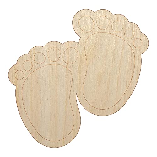 Baby Footprints Unfinished Wood Shape Piece Cutout for DIY Craft Projects - 1/4 Inch Thick - 6.25 Inch Size Sniggle Sloth