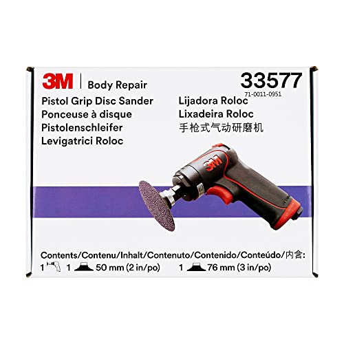 3M Pistol Grip Disc Sander, 33577, 18,000 RPM, 50mm and 75mm, 1 per box, Automotive Tool for Abrasive Disc Grinding, Weld Cleanup, Paint-Stripping 3M
