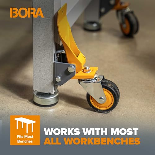 BORA Heavy Duty Workbench 4-Caster Set for Workshop Mobility, Swivel, Locking 155 pound Non-marking Rubber 3-inch Wheels, Total Weight Capacity of Bora