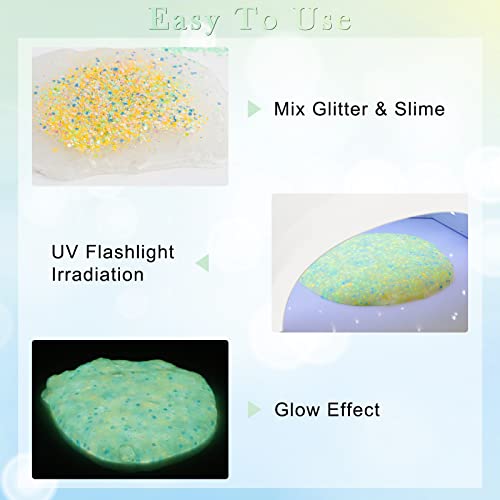 Glow in The Dark Glitter, SEISSO 12 Bottles Luminous Glitter with UV Flashlight Set, 10g/Bottle Chunky Glitter Powder for Resin Arts Crafts, Body SEISSO