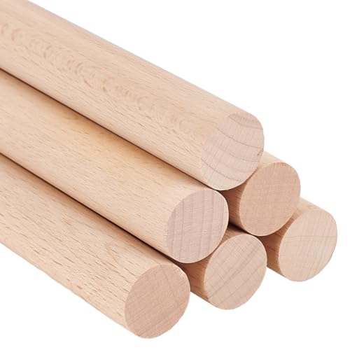 OLYCRAFT 6Pcs Dowel Rods Wood Sticks 17.7 inch Long Unfinished Wooden Sticks 1 Inch Diameter Beech Wood Sticks Blank Wooden Dowel Rods Wooden Dowel OLYCRAFT