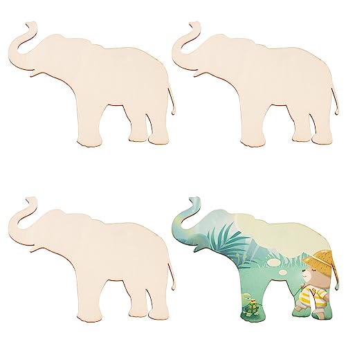 OLYCRAFT 4Pcs Unfinished Wood Pieces 6.1x4.5 Inch Elephant Wood Pieces Elephant Cutout Unfinished Wood Undyed Wood Elephant Slices Blank Wood Slices OLYCRAFT
