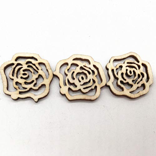 Amosfun 30pcs Laser Cut Wood Embellishment Hollow Out Wooden Rose Flower Shape Wood Discs Unfinished Wood Cutout for Arts Crafts DIY Decoration Amosfun